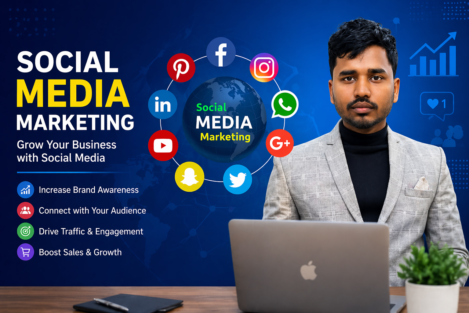 Person using social media apps on smartphone for business growth and marketing