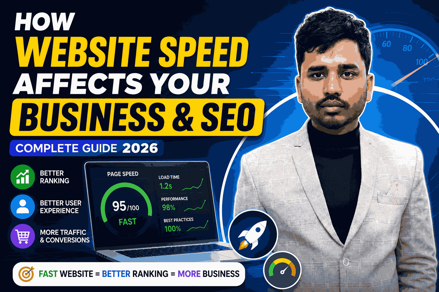 Website speed optimization dashboard displayed on a laptop